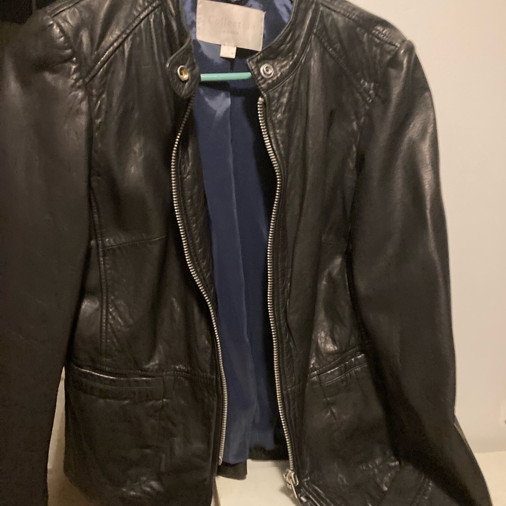 J crew black leather jacket